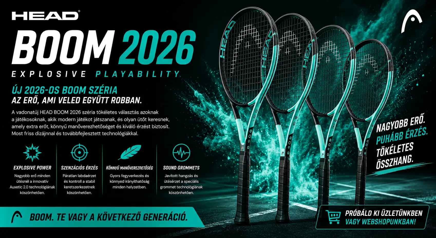 fehersportbuda, tenisz, teniszcipő, teniszütő, padel, head boom 2026