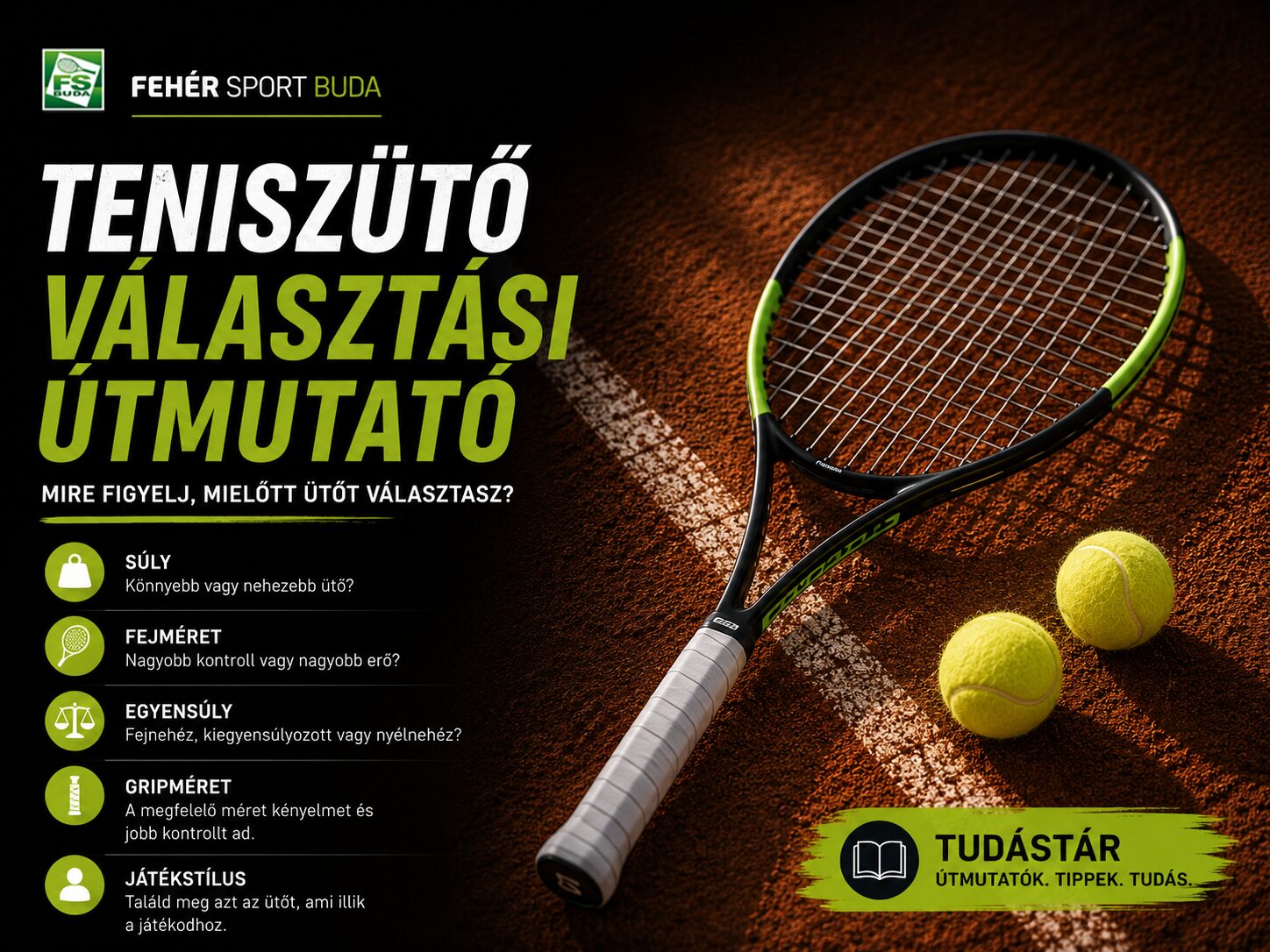 teniszütő, fehérsportbuda